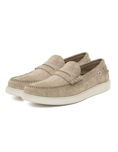 Beige suede boat shoe