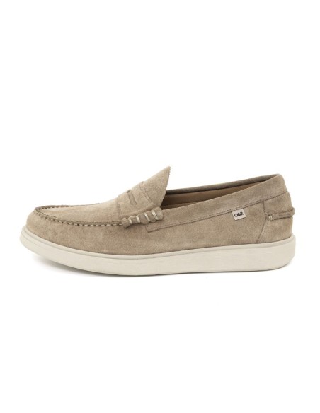 Beige suede boat shoe
