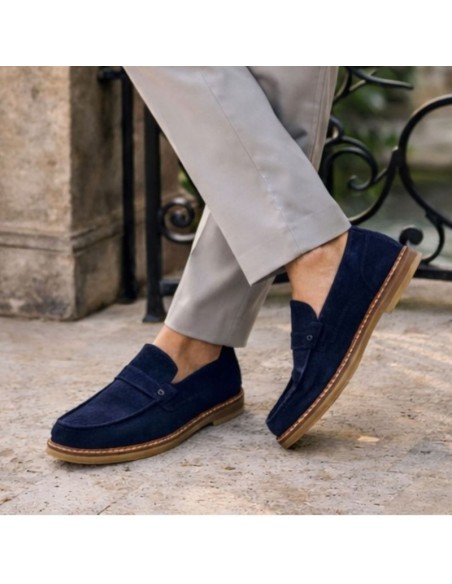 Blue suede moccasin