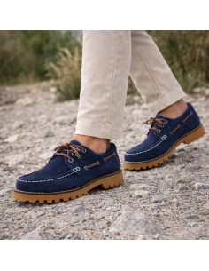 Blue suede boat shoe