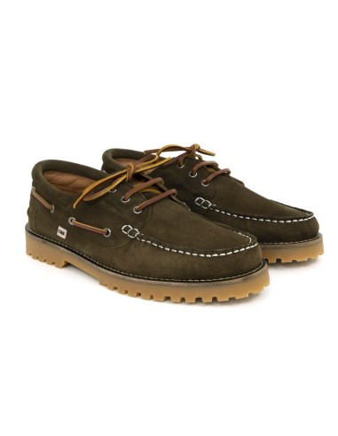 Náutico de ante con cordón de piel color verde