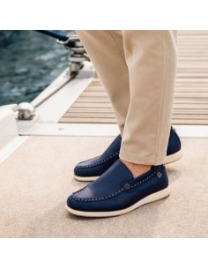 Blue leather boat shoe