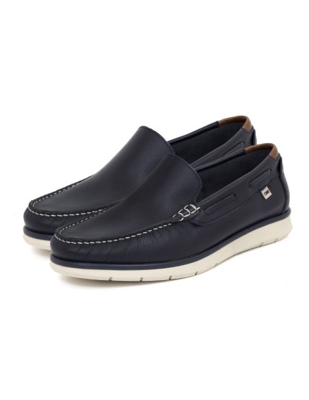 Blue leather boat shoe