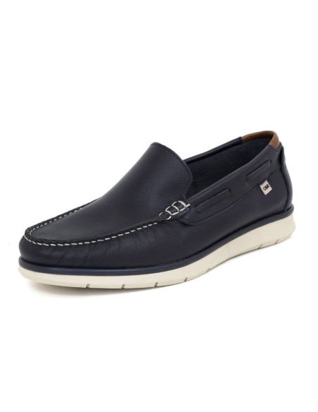 Blue leather boat shoe