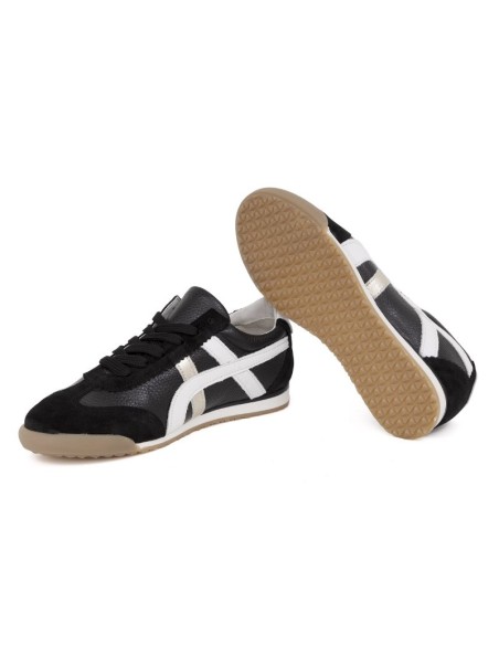 Deportivo de mujer de piel combinado de pieles color marrón