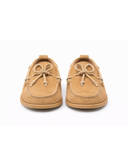 Beige suede boat shoe
