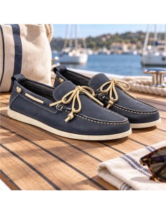 Blue suede boat shoe