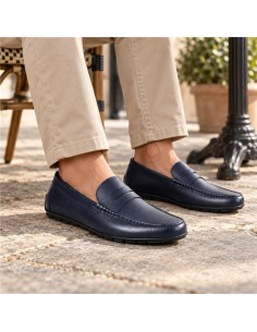 Mocasín de piel con antifaz color azul