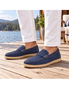 Mocasín de ante con antifaz color azul