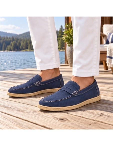 Blue suede moccasin