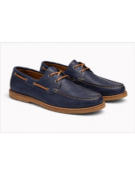 Blue leather boat shoe