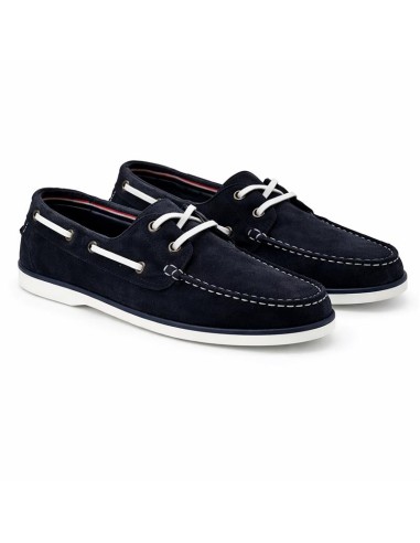 Náutico de ante con cordones en contraste color azul
