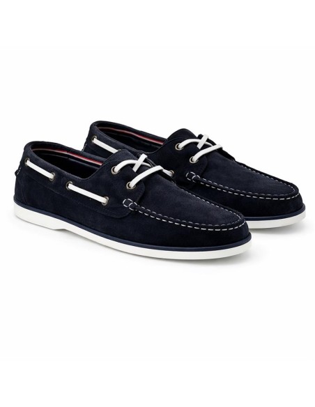 Blue suede boat shoe