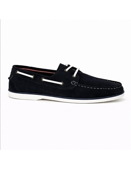 Blue suede boat shoe