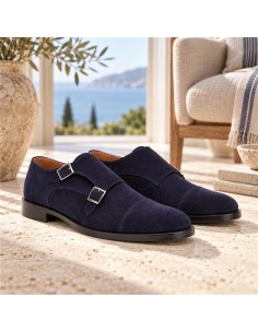 Zapato con hebilla de ante de piso antideslizante color azul