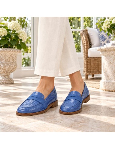 Mocasines de mujer de piel con piel de coco color azul