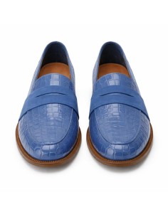Mocasines de mujer de piel con piel de coco color azul 2