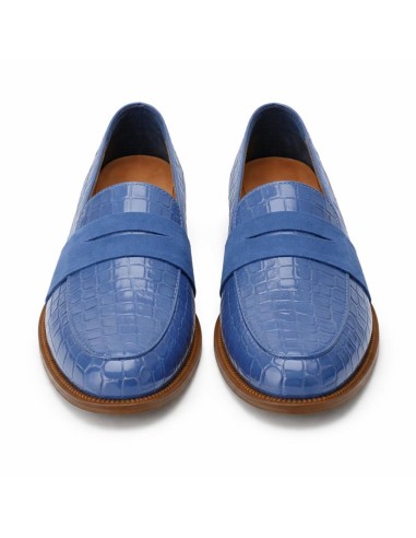 Mocasines de mujer de piel con piel de coco color azul