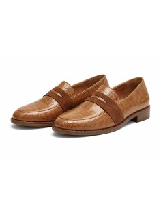 Mocasines de mujer de piel con piel de coco color cuero 2