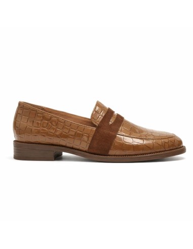 Mocasines de mujer de piel con piel de coco color cuero