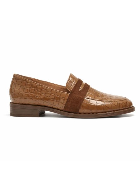 Mocasines de mujer de piel con piel de coco color cuero