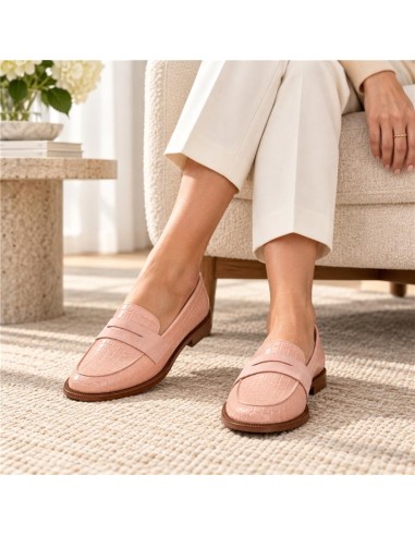 Pink leather women's moccasins
