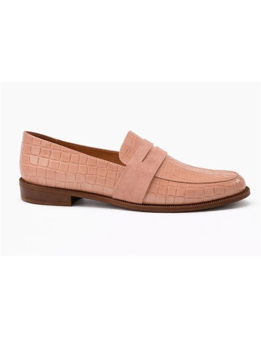 Mocasines de mujer de piel con piel de coco color rosa