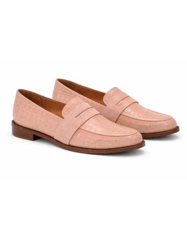 Mocasines de mujer de piel con piel de coco color rosa
