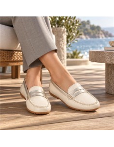 Mocasines de mujer de piel con antifaz color blanco