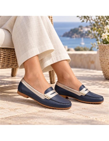 Mocasines de mujer de piel con antifaz color azul