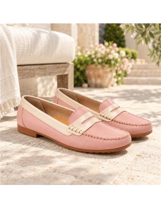 Mocasines de mujer de piel con antifaz color rosa