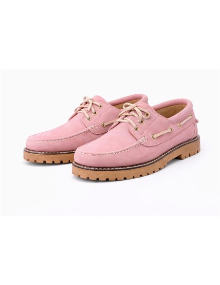 Náuticos de mujer de ante con cordón de piel color rosa