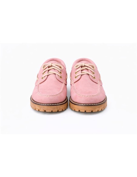 Náuticos de mujer de ante con cordón de piel color rosa