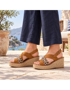 Alpargatas de mujer de piel combinado de pieles color cuero