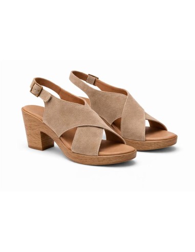 Sandalias de mujer de ante con piel de serpiente color beige