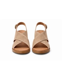Sandalias de mujer de ante con piel de serpiente color beige 2
