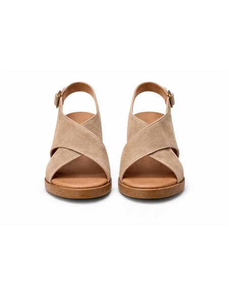 Sandalias de mujer de ante con piel de serpiente color beige