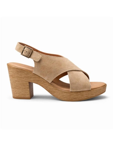 Sandalias de mujer de ante con piel de serpiente color beige