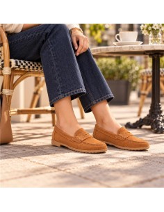 Mocasines de mujer de ante con antifaz color marrón