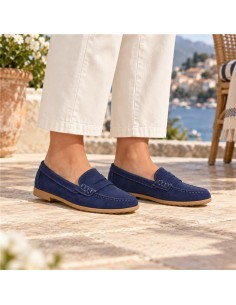 Mocasines de mujer de ante con antifaz color azul