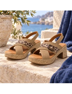 Sandalias de mujer de piel combinado de pieles color beige