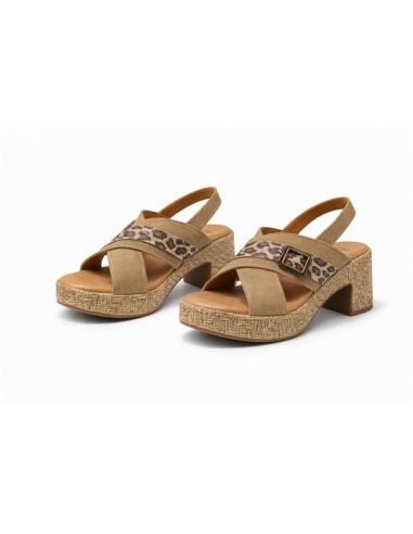 Sandalias de mujer de piel combinado de pieles color beige