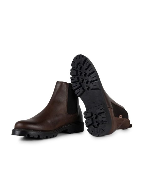 Botines Chelsea de piel con elástico lateral color marrón