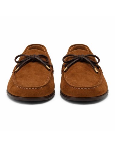 Mocasín de ante con cordón de piel color cuero