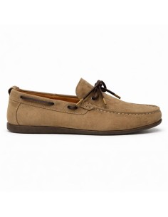Mocasín de ante con cordón de piel color beige