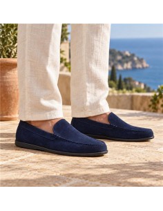 Mocasín de ante de piso antideslizante color azul
