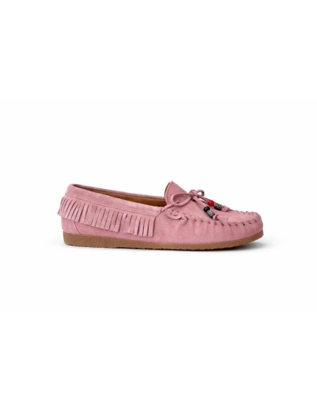 Pink suede women's moccasins