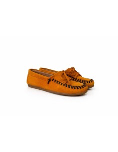 Orange suede women's moccasins