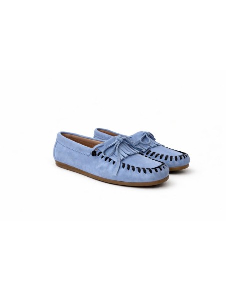 Blue suede women's moccasins