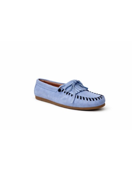 Blue suede women's moccasins